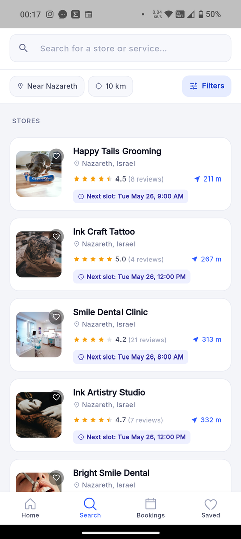 Dorak mobile app — search for services and stores